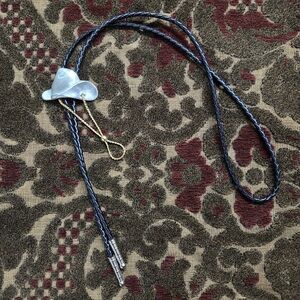 Vintage Bolo Tie Cowboy Hat Cowgirl Western Necklace Accessory Silver Gold Retro